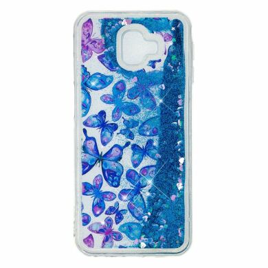 Силиконовый (TPU) чехол Deexe Liquid Glitter для Samsung Galaxy J6+ (J610) Blue Butterflies