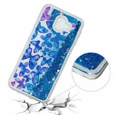 Силиконовый (TPU) чехол Deexe Liquid Glitter для Samsung Galaxy J6+ (J610) - Blue Butterflies
