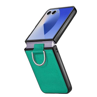 Защитный чехол Deexe Litchi Ring Case для Samsung Galaxy Flip 8 - Green