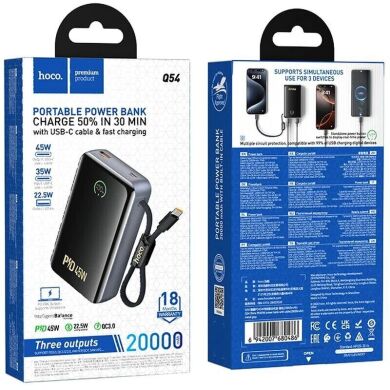 Внешний аккумулятор Hoco Q54 Shine PD45W (20000mAh) + кабель Type-C - Metal gray