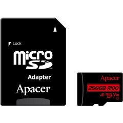 Карта памяти Apacer microSDXC UHS-I 256GB R100 V10 A1 + адаптер (AP256GMCSX10UB-R) - Black
