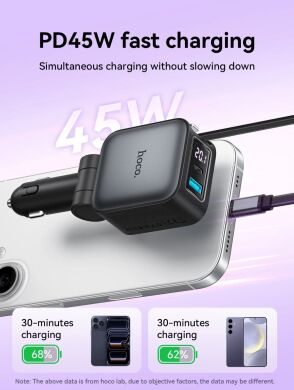 Автомобильное зарядное устройство Hoco Z67A Triunfar PD60W (USB + Type-C) + кабель Type-C to Lightning - Black