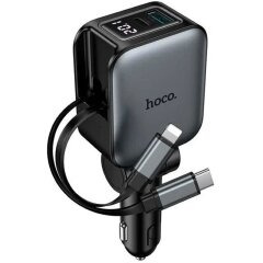 Автомобильное зарядное устройство Hoco Z67A Triunfar PD60W (USB + Type-C) + кабель Type-C to Lightning - Black