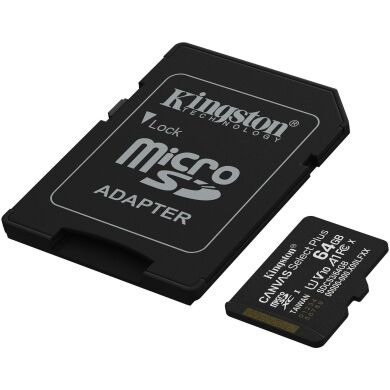 Карта памяти Kingston microSDXC 64GB Canvas Select Plus Gen3 UHS-I U1 V10 A1 (100MB/s) + адаптер (SDCS3/64GB) - Black