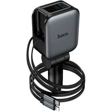 Автомобильное зарядное устройство Hoco Z67A Triunfar PD60W (USB + Type-C) + кабель Type-C to Lightning - Black