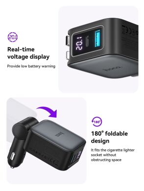 Автомобильное зарядное устройство Hoco Z67A Triunfar PD60W (USB + Type-C) + кабель Type-C to Lightning - Black