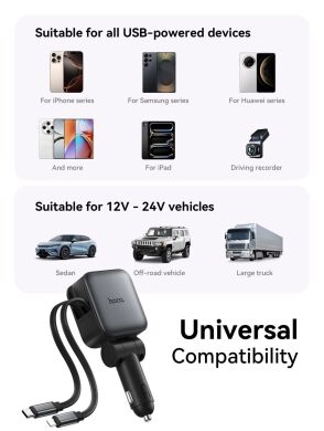 Автомобильное зарядное устройство Hoco Z67A Triunfar PD60W (USB + Type-C) + кабель Type-C to Lightning - Black