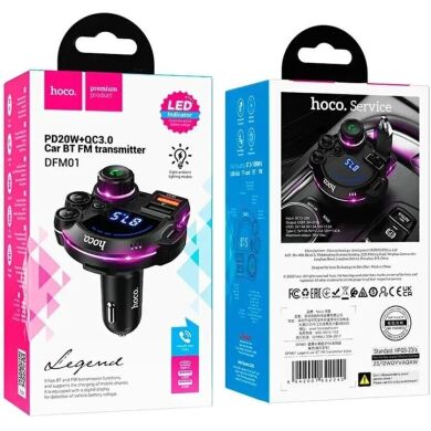 FM модулятор Hoco DFM01 20W + QC3.0 (2USB + Type-C) - Black