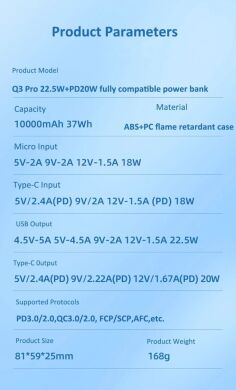 Внешний аккумулятор Hoco Q3 Pro 22.5W+PD20W (10000mAh) - Black