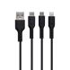 Кабель Hoco U31 Benay 3-in-1 USB to Lightning+Micro+Type-C (2.4A, 1.2m) - Black. Фото 1 из 5
