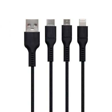 Кабель Hoco U31 Benay 3-in-1 USB to Lightning+Micro+Type-C (2.4A, 1.2m) - Black