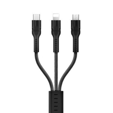 Кабель Hoco U31 Benay 3-in-1 USB to Lightning+Micro+Type-C (2.4A, 1.2m) - Black