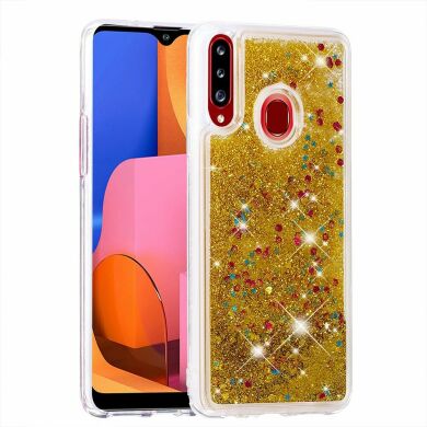 Силіконовий (TPU) чохол Deexe Liquid Glitter для Samsung Galaxy A20s (A207), Gold