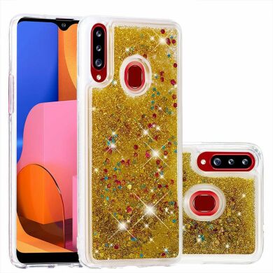 Силіконовий (TPU) чохол Deexe Liquid Glitter для Samsung Galaxy A20s (A207), Gold