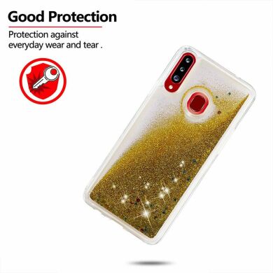 Силіконовий (TPU) чохол Deexe Liquid Glitter для Samsung Galaxy A20s (A207), Gold
