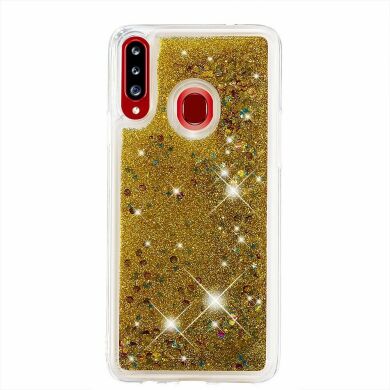 Силіконовий (TPU) чохол Deexe Liquid Glitter для Samsung Galaxy A20s (A207), Gold