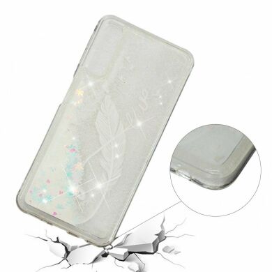 Силіконовий (TPU) чохол Deexe Liquid Glitter для Samsung Galaxy A70 (A705) - White Feather