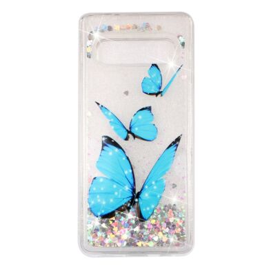 Силіконовий (TPU) чохол Deexe Liquid Glitter для Samsung Galaxy S10 - Blue Butterfly