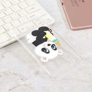 Силиконовый (TPU) чехол Deexe Pretty Glossy для Samsung Galaxy J4 2018 (J400) - Panda Holding a Bottle