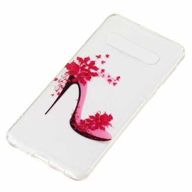 Силиконовый (TPU) чехол Deexe Pretty Glossy для Samsung Galaxy S10 (G973) - Flowered High Heel