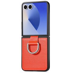Защитный чехол Deexe Litchi Ring Case для Samsung Galaxy Flip 8 - Orange