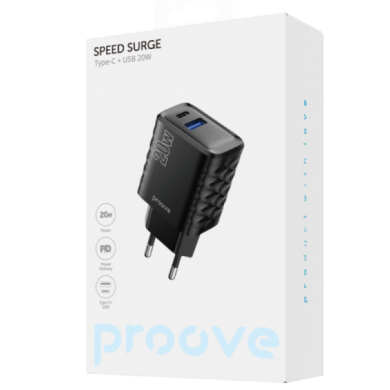 Мережевий зарядний пристрій Proove Speed Surge 20W (USB + Type-C) - Black