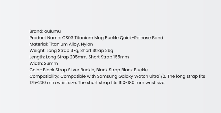 Ремешок AULUMU CS03 Titanium Mag Buckle Quick-Release Band для Samsung Galaxy Watch Ultra 2 / Ultra / Ultra (2025) - Black