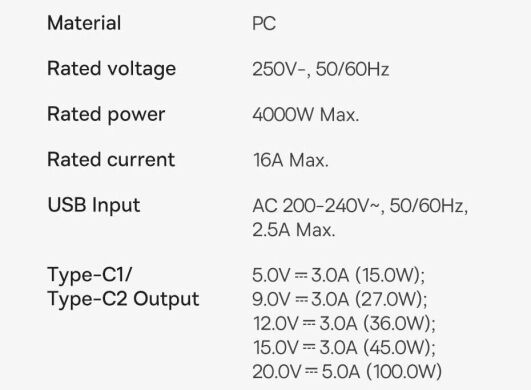 Сетевое зарядное устройство Baseus GaN3 Pro Desktop Fast Charger AC+2U+2C (100W) + кабель Type-C to Type-C (100W, 1m) PSZM000401 - Black