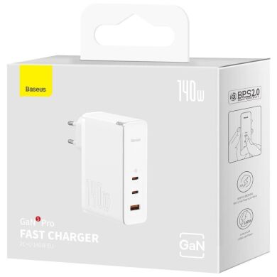 Мережевий зарядний пристрій Baseus GaN5 Pro Fast Charger 2C+U (140W) + кабель Type-C to Type-C (240W, 1m) CCGP100202 - White