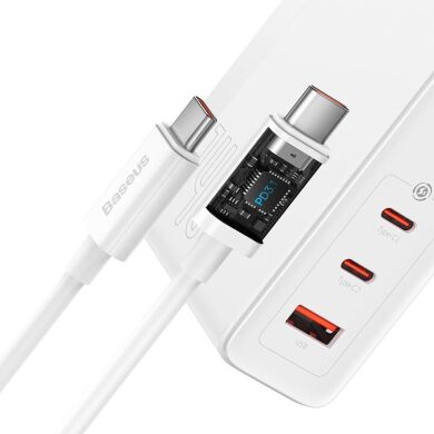 Мережевий зарядний пристрій Baseus GaN5 Pro Fast Charger 2C+U (140W) + кабель Type-C to Type-C (240W, 1m) CCGP100202 - White