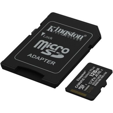 Карта памяти Kingston microSDXC 128GB Canvas Select Plus Gen3 UHS-I U1 V10 A1 (150MB/s) + адаптер (SDCS3/128GB) - Black