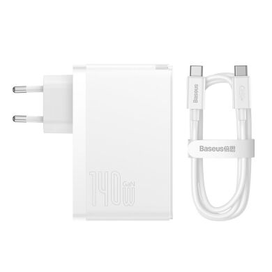 Мережевий зарядний пристрій Baseus GaN5 Pro Fast Charger 2C+U (140W) + кабель Type-C to Type-C (240W, 1m) CCGP100202 - White
