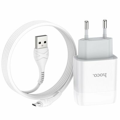 Сетевое зарядное устройство Hoco C73A (2USB, 2.4A) + кабель microUSB - White