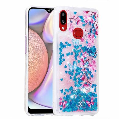 Силиконовая (TPU) накладка Deexe Fashion Glitter для Samsung Galaxy A10s (A107) - Blue/Peach Blossom