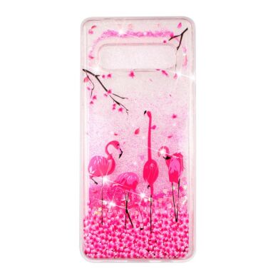 Силиконовый (TPU) чехол Deexe Liquid Glitter для Samsung Galaxy S10 - Flamingos
