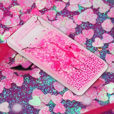 Силиконовый (TPU) чехол Deexe Liquid Glitter для Samsung Galaxy S10 - Flamingos