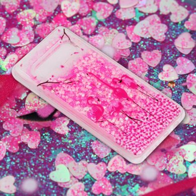 Силіконовий (TPU) чохол Deexe Liquid Glitter для Samsung Galaxy S10 - Flamingos