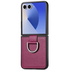 Защитный чехол Deexe Litchi Ring Case для Samsung Galaxy Flip 8 - Purple