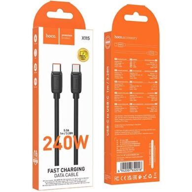 Кабель Hoco X115 Type-C to Type-C (240W, 1m) - Black