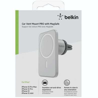 Автомобильный держатель с беспроводной зарядкой Belkin Car Vent Mount PRO MagSafe (WIC002btGR) - Grey