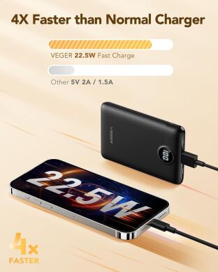 Зовнішній акумулятор VEGER S11 W1140 22.5W + QC3.0 (10000mAh) - Black