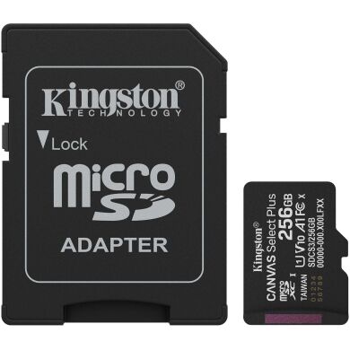 Карта памяти Kingston microSDXC 256GB Canvas Select Plus Gen3 UHS-I U1 V10 A1 (150MB/s) + адаптер (SDCS3/256GB) - Black