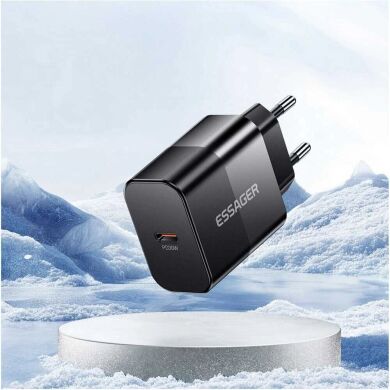 Мережевий зарядний пристрій ESSAGER 30W Type-C + кабель Type-C to Type-C (E30JSB1-SYTT1-T) - Black