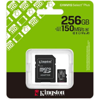 Карта памяти Kingston microSDXC 256GB Canvas Select Plus Gen3 UHS-I U1 V10 A1 (150MB/s) + адаптер (SDCS3/256GB) - Black