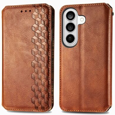 Чехол Deexe Rhombus Wallet для Samsung Galaxy S26 - Brown