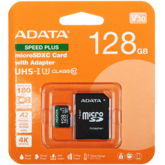 Карта памяти microSDXC ADATA SPEED PLUS 128GB 10 class UHS-1 U3 R180 + адаптер (UD128GUI3V30A2SP-RA1) - Black