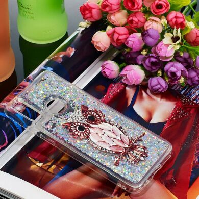 Силиконовая (TPU) накладка Deexe Fashion Glitter для Samsung Galaxy A10s (A107) - Silver/Owl