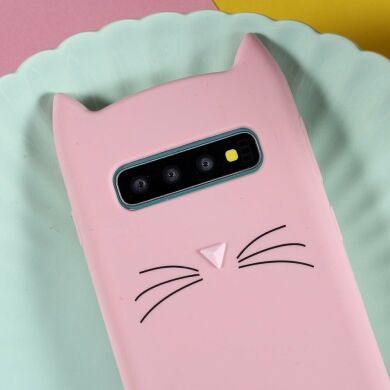 Силиконовый (TPU) чехол Deexe Cat 3D Series для Samsung Galaxy S10 (G973) - Pink