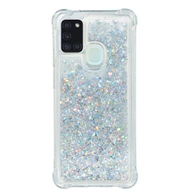 Силиконовый (TPU) чехол Deexe Liquid Glitter для Samsung Galaxy A21s (A217) - Silver