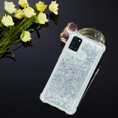 Силиконовый (TPU) чехол Deexe Liquid Glitter для Samsung Galaxy A21s (A217) - Silver